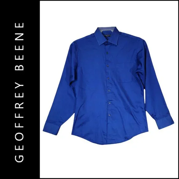 Geoffrey Beene Men's Fitted Long Sleeve Button Down Dress Shirt Size 15.5  Blue